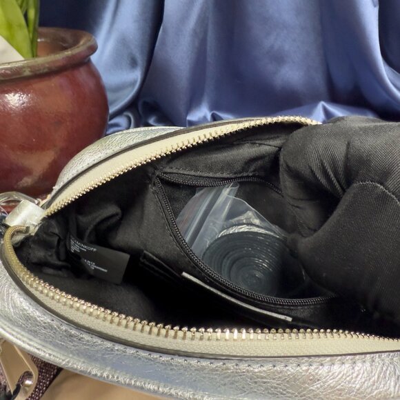 Rebecca Minkoff NWT Blythe Xbody – Silver Leather with Jewel-Tone Metallic Strap - Picture 12 of 16